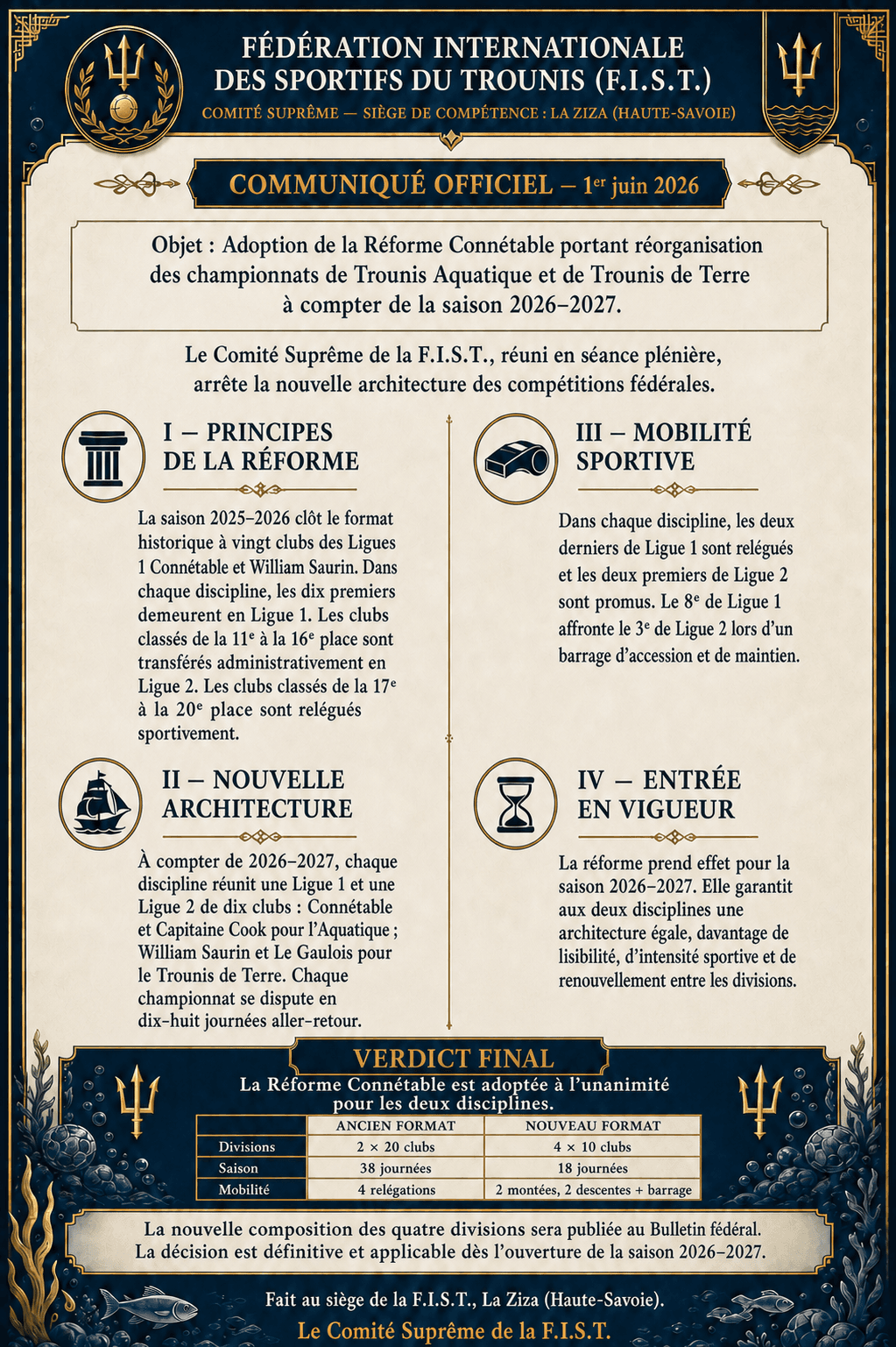 Communiqué officiel de la réforme Connétable